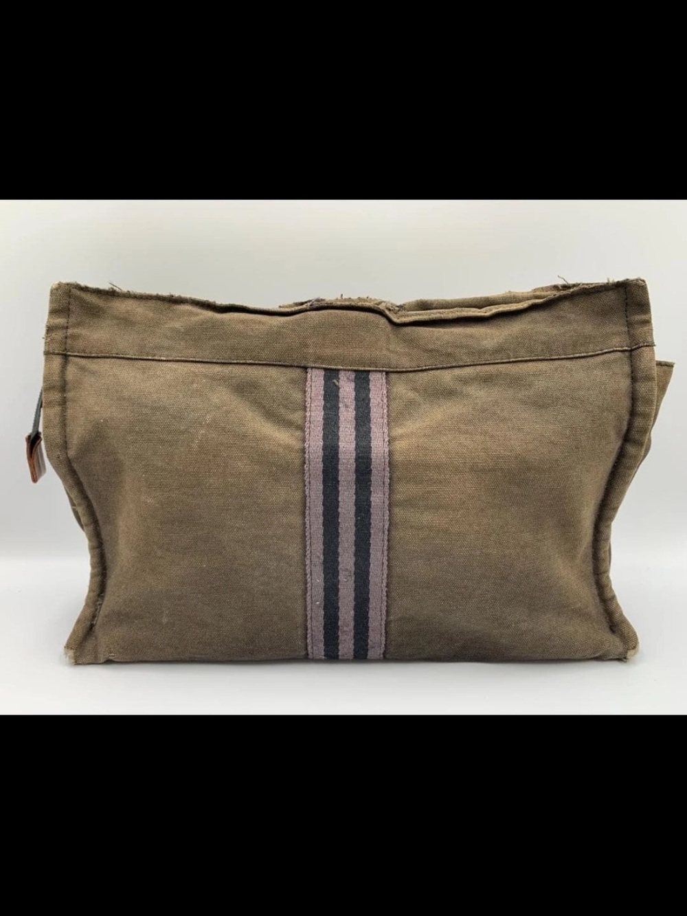 Hermes Olive Canvas Toiletry Pouch with Central Stripe